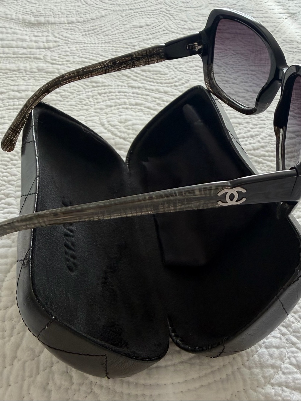 CHANEL 5177 C1195 3C Black Gray Plaid Gradient CC Logo Sunglasses